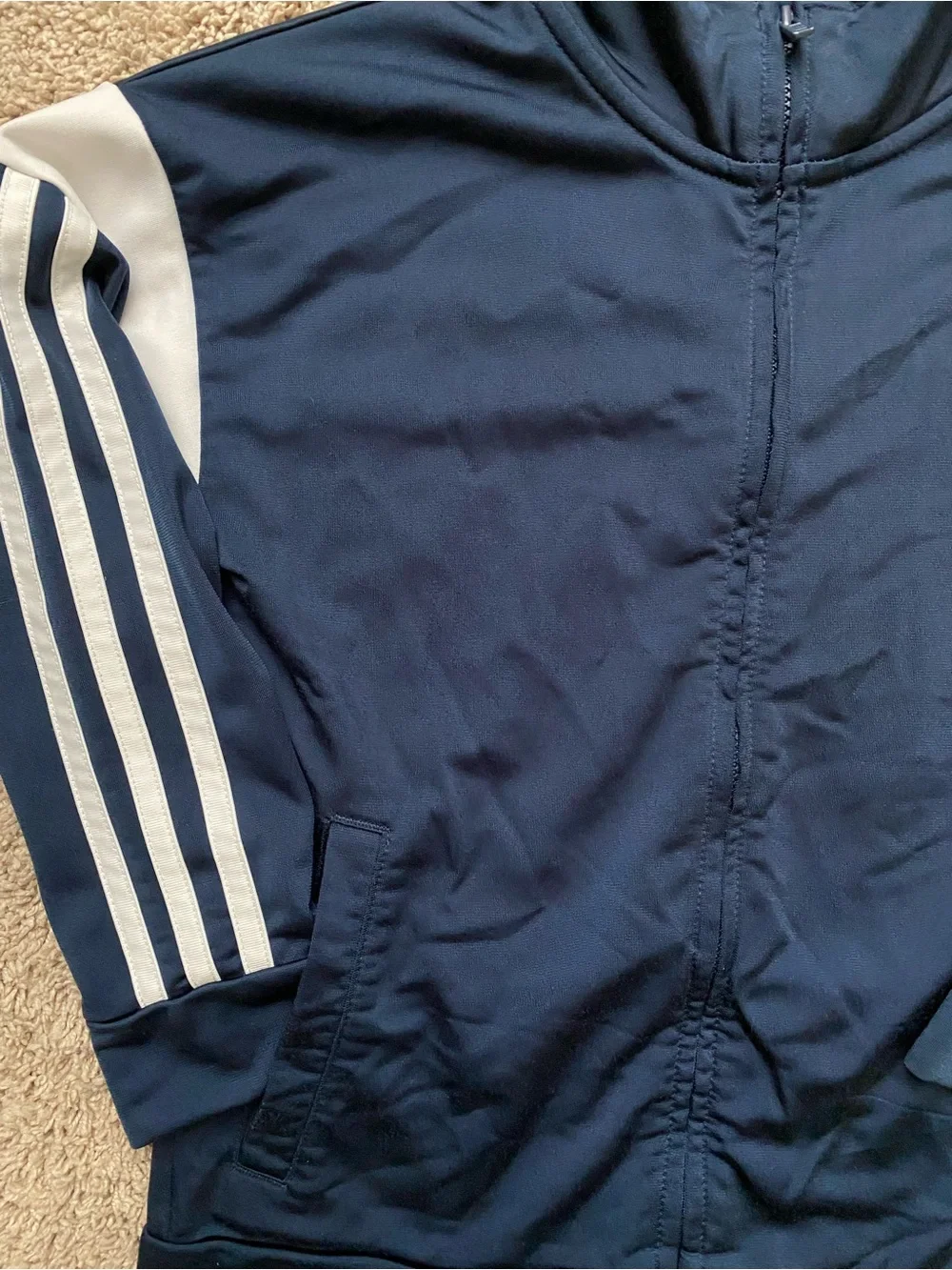 adidas Navy and White Zip-Up Track Jacket-Size 7